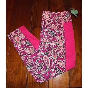 LuLaRoe Rise Brave Workout Pant Ankle Length sz 3X Pink Floral Paisley BNWT Plus